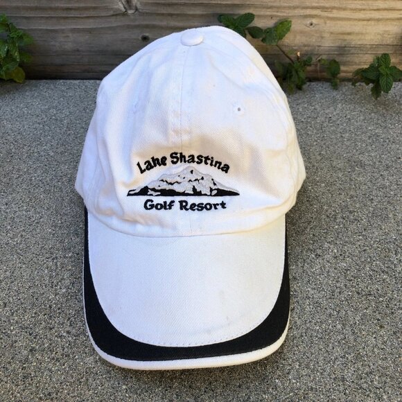 VTG 90s LAKE SHASTINA Golf Resort Hat Men's Baseball Cap White 100% Cotton - Picture 1 of 7